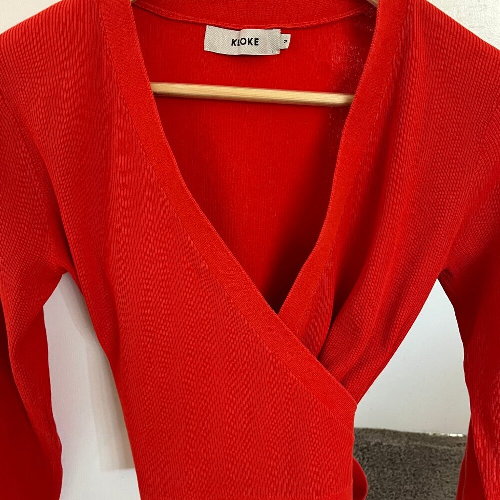 KLOKE Melbourne Designer Wrap Cotton Cardigan Size Small Vermillion